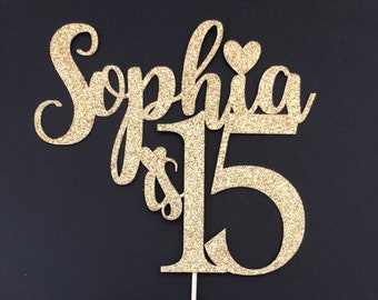 15th Birthday cake topper, Quinceanera Cake topper, Happy 15th Birthday cake topper, 15th Birthday cake topper, Any AGE and Name cake topper