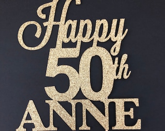 50th Birthday Cake topper, Birthday Cake topper, 50th cake topper,Happy 50th Birthday cake topper with name, ANY Age and Name cake topper