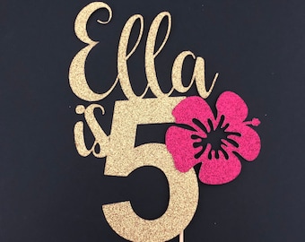 Birthday Cake topper with name and age, Luau themed cake topper, Moana themed cake topper, Aloha cake topper, Any Name Any Age Cake topper