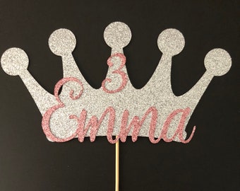 Princess birthday cake topper, any name any age cake topper, Birthday cake topper, Tiara cake topper