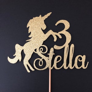 Unicorn cake topper, Unicorn Birthday Cake Topper, Any Age Any One Name cake topper, Glitter Cake topper image 1