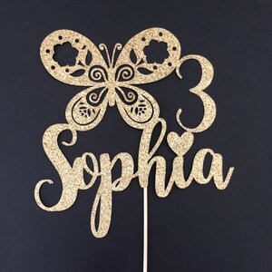 Birthday Cake Topper, Butterfly Birthday Cake topper, Butterfly Cake topper, 3rd Birthday cake topper, Any AGE and NAME cake topper