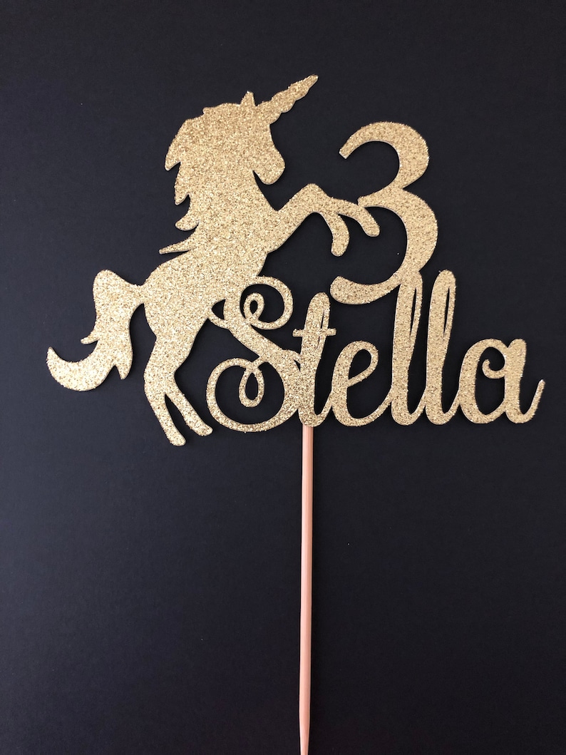 Unicorn cake topper, Unicorn Birthday Cake Topper, Any Age Any One Name cake topper, Glitter Cake topper image 1