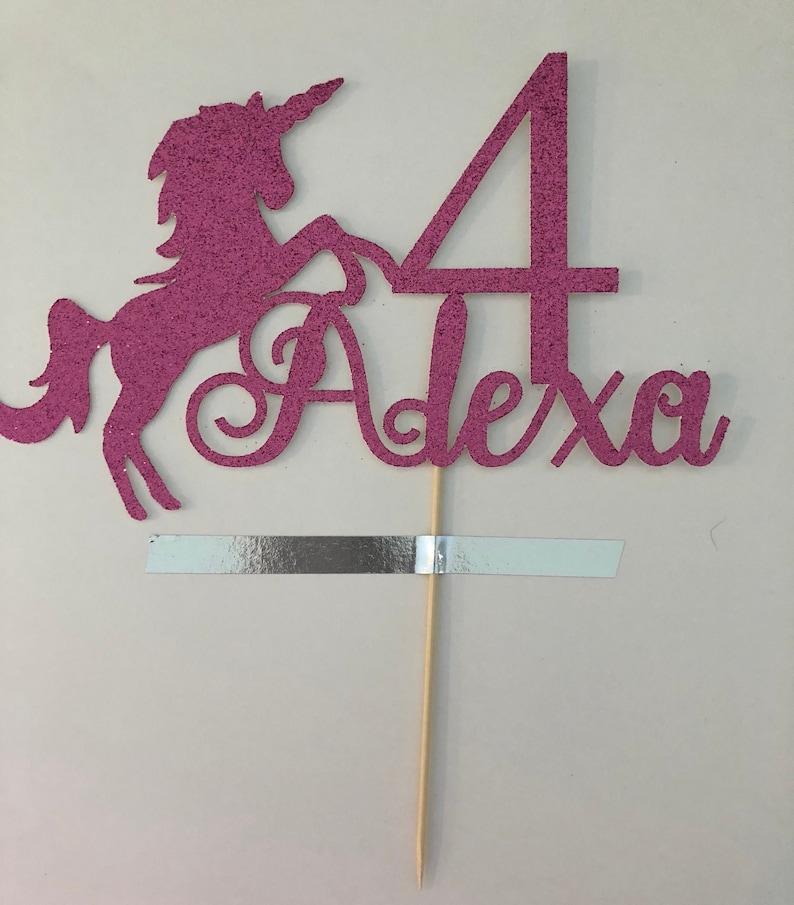 Unicorn cake topper, Unicorn Birthday Cake Topper, Any Age Any One Name cake topper, Glitter Cake topper image 5