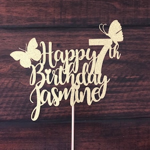Adorno para pastel de cumpleaños con forma de mariposa, adorno para pastel de mariposa, adorno para pastel de cumpleaños, adorno para pastel de 7º cumpleaños, adorno para pastel con nombre de cualquier edad