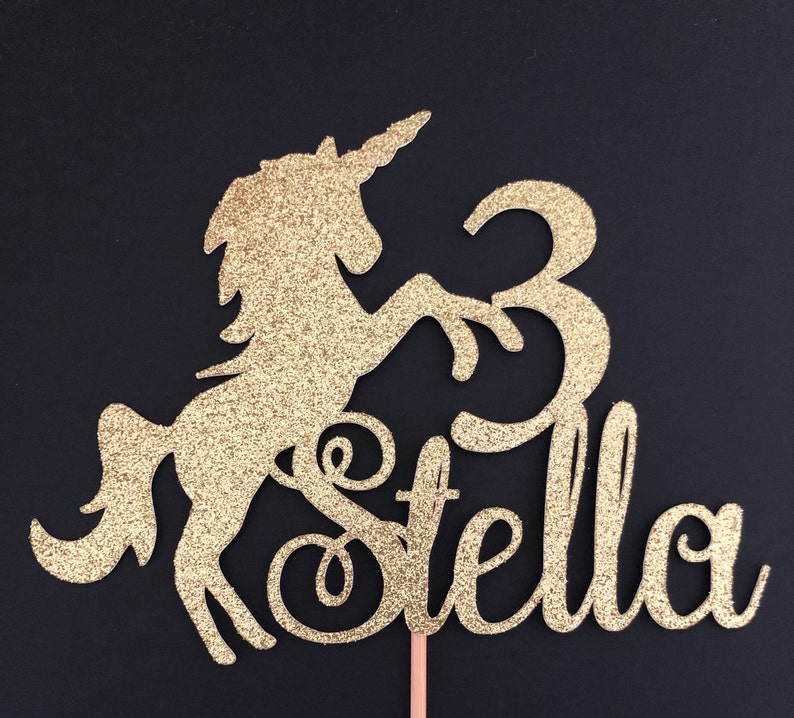 Unicorn cake topper, Unicorn Birthday Cake Topper, Any Age Any One Name cake topper, Glitter Cake topper image 2