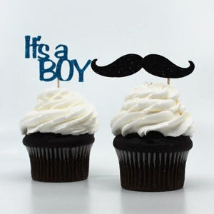 It&#39;s a BOY and Mustaches, baby shower cupcake toppers, baby boy cupcake toppers, Its a boy cupcake toppers