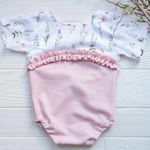 Spring Sitter Romper, Pink Floral 6 Month Outfit, Knit Sitter Romper