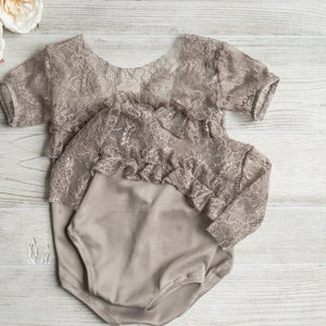 Brown Lace Sitter Romper, Brown Lace Newborn Romper