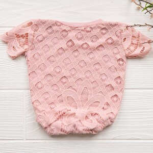 Pink Newborn Romper, Pink Lace Romper, Knit Romper