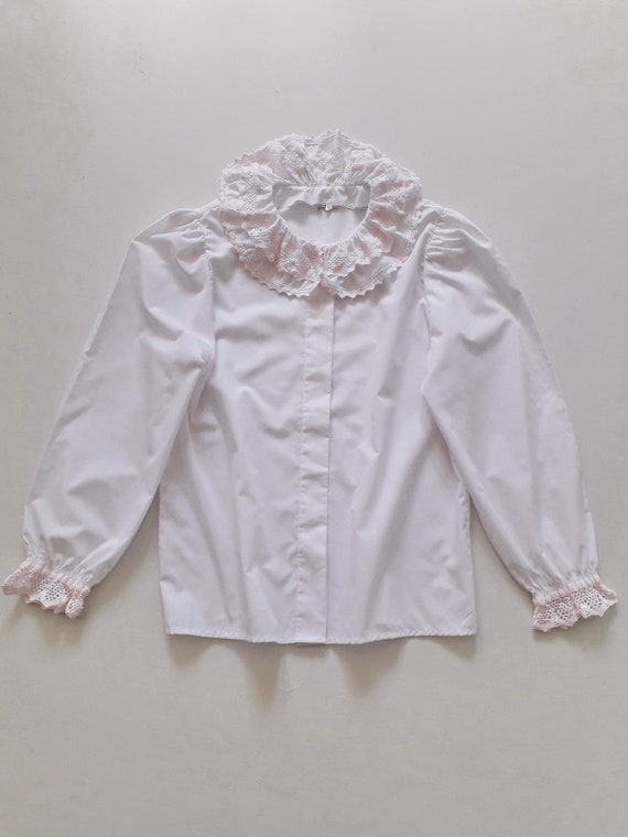 Vintage Austrian Folk Traditional White Blouse Di… - image 4