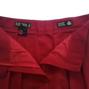 80-е винтаж ESCADA от Margaretha Ley Шерсть Красный плиссированный передний Брюки с высокой талией Брюки image 4