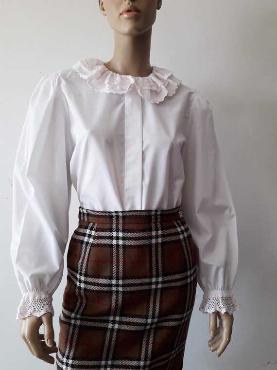 Vintage Austrian Folk Traditional White Blouse Di… - image 1