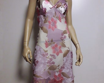 LEONARD Lingerie Silk Chemise Nightgown Floral Print Multicolor Made in Italy