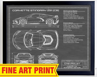Corvette Gifts Chevrolet Corvette C7 ZR1 Poster White Corvette Poster Car Print Cars Wall Decor