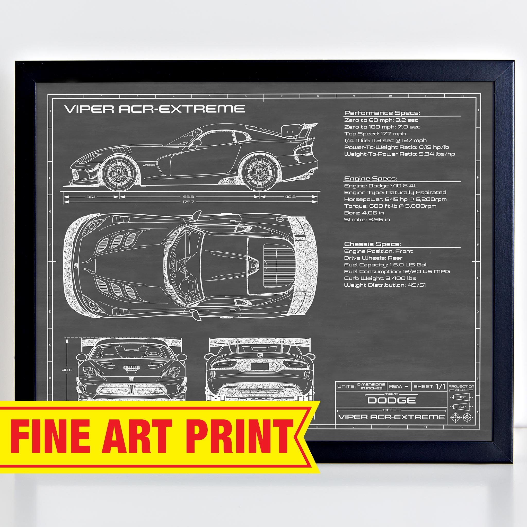 Dodge Viper Acr France 13 17 Blueprint Art Srt France Etsy