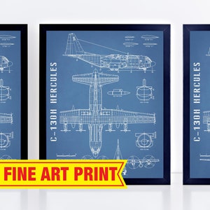 C-130 Hercules Air Force Airplane Decor Blueprint Art | Aviation Art | Gift for Pilot, Men, Dad, Boyfriend, Him, Pilot Gift