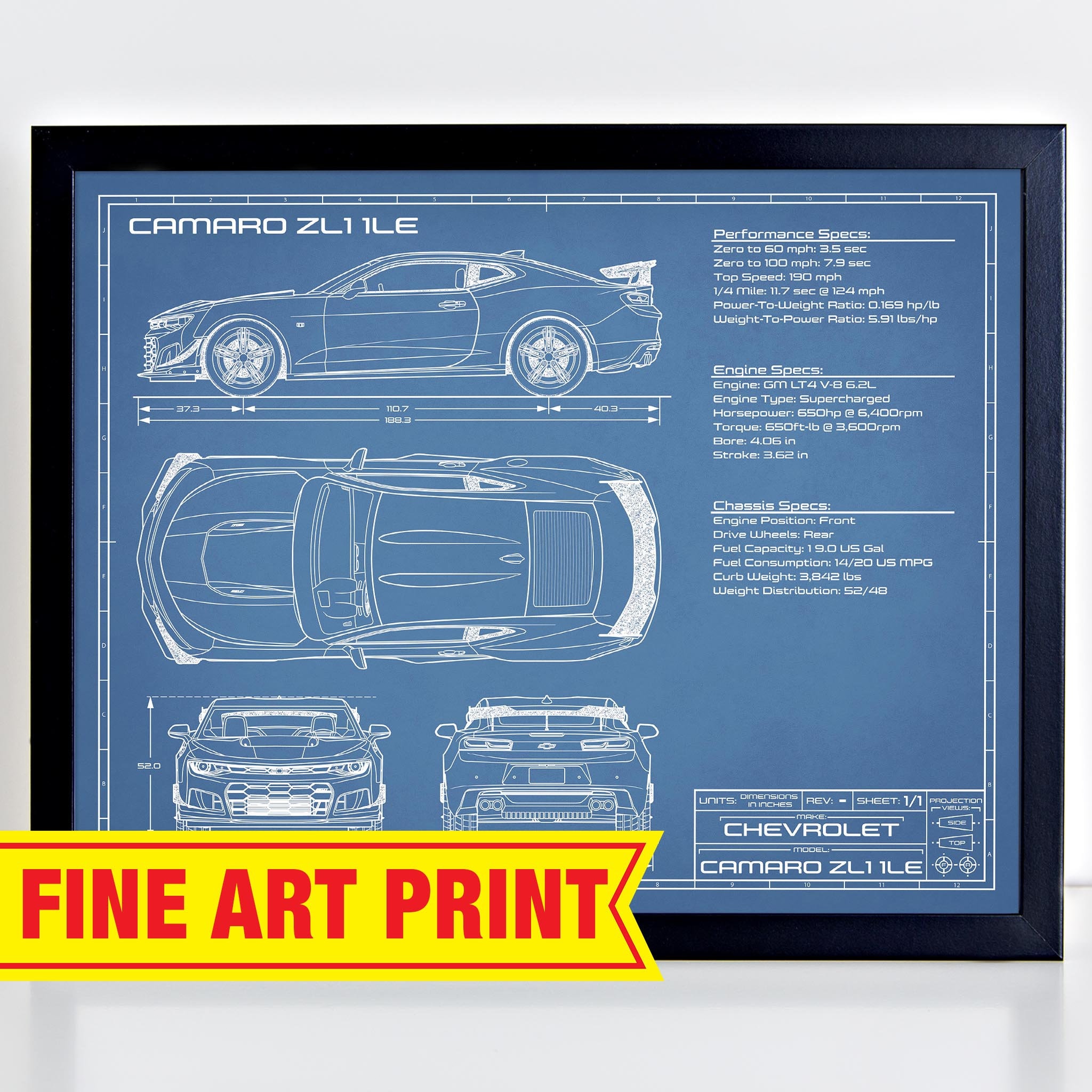 Chevrolet Camaro Zl1 1le 2017 2019 Camaro Wall Art Muscle Etsy