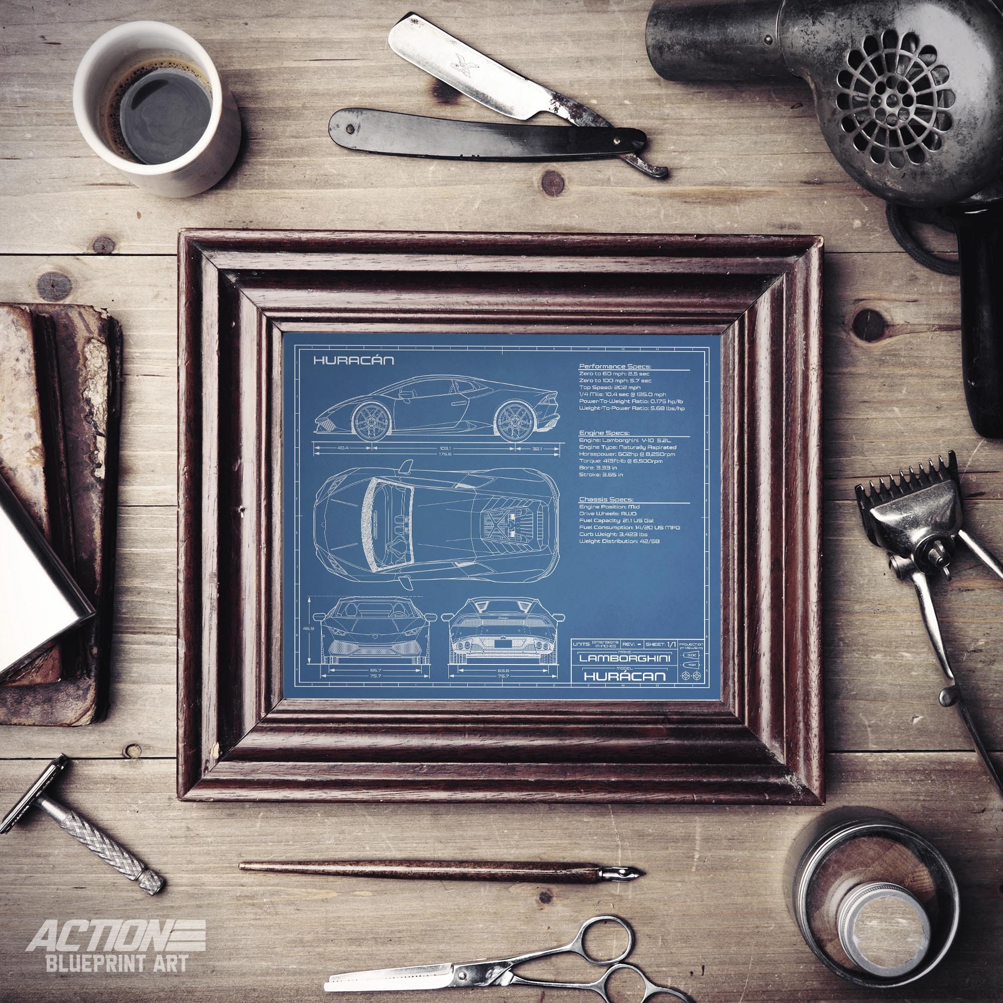 Lamborghini Huracan LP 610-4 Blueprint Art 2014-2019 | Etsy