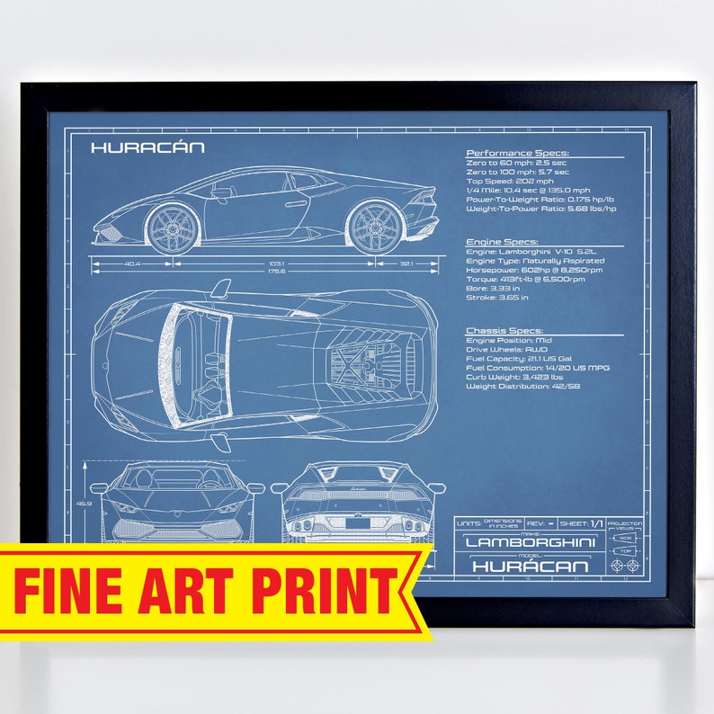 Lamborghini Huracan LP 610-4 Blueprint Art 2014-2019 | Etsy
