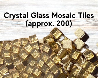 GOLD GLITTER Mosaic Glass Tiles 200 ct 3/8 inch | Gold Mosaic Glass Square Tiles | Gold Tile for Mosaic Art | DIY Mosaic Tiles Art Supply