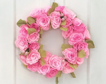 Everlasting Rose Wreath / Pink Paper Rose Wreath / Mother’s Day Gift / Housewarming Gift / Pink Flowers / Floral Wreath / Event Decoration