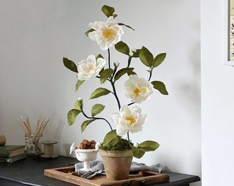 Paper Camellia Plant / Paper Flowers / Garden Gift / Paper Anniversary / First Anniversary / Mother's Day Gift / Cottagecore / Camellia