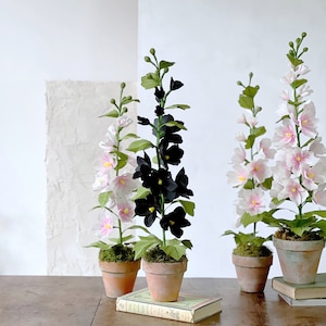Papier Black Knight Rose trémière / Plantes en papier / Fête des Mères / Fleurs en papier / Floral foncé / Premier anniversaire / Fleurs en pot
