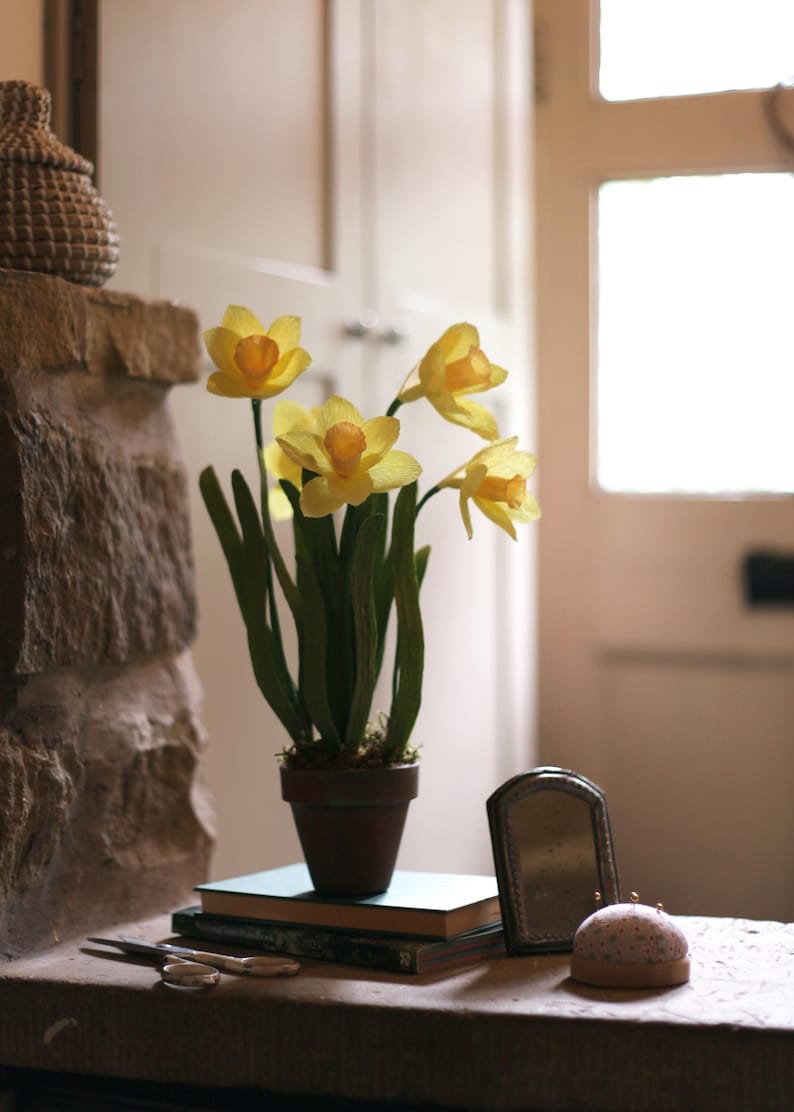 Crepe Paper Daffodils in Terracotta Pot, First Anniversary Gift image 7