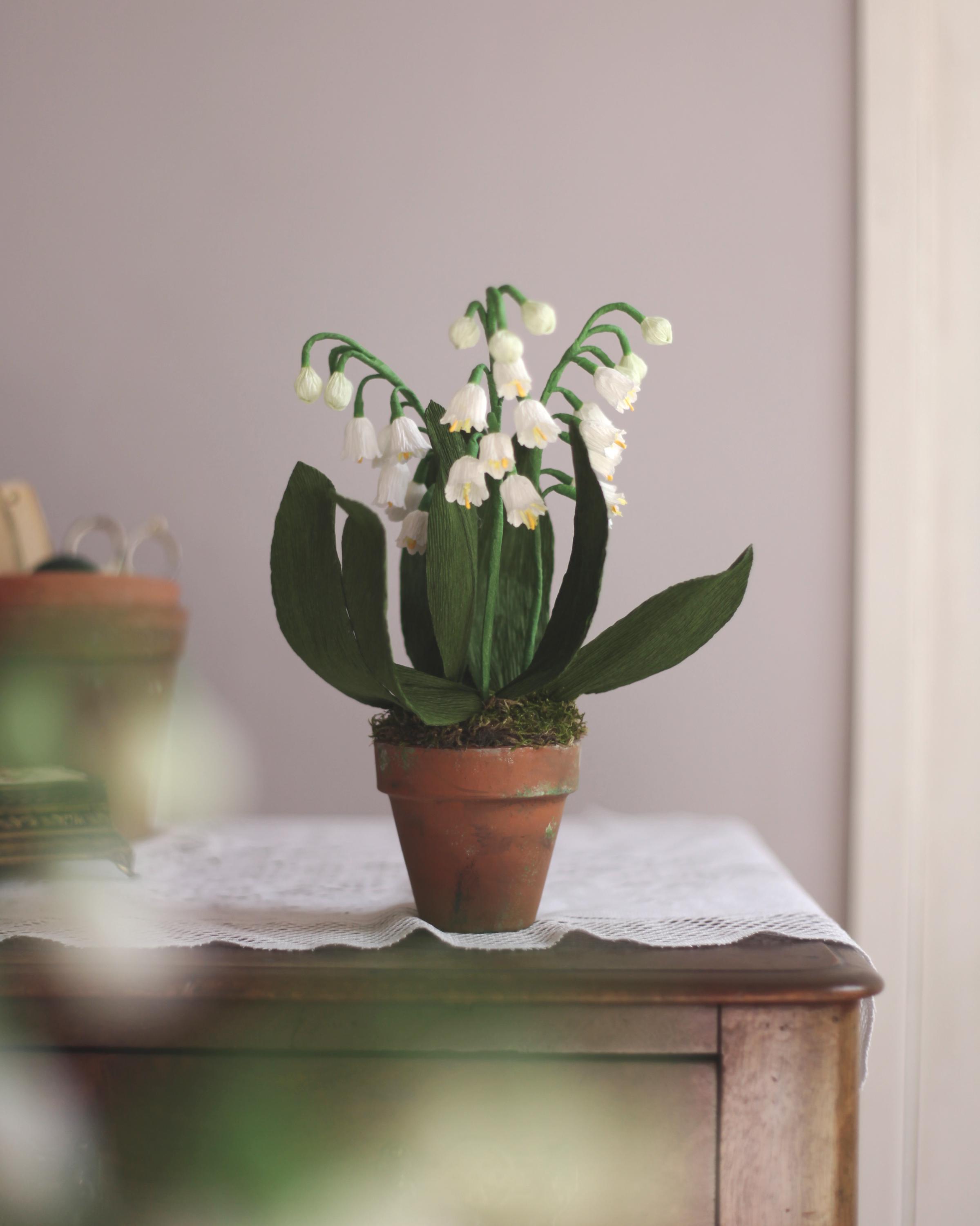 Handcrafted Crepe Paper Lily of the Valley in Terracotta Pot - Etsy