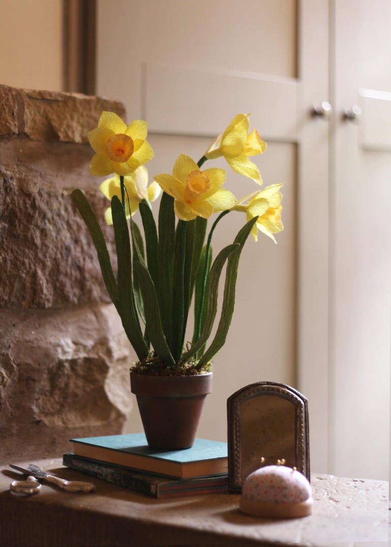 Crepe Paper Daffodils in Terracotta Pot, First Anniversary Gift image 6