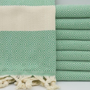 Toalla turca de diamante verde, toalla de baño de algodón orgánico, regalo para dama de honor, recuerdo de despedida de soltera, decoración rústica, decoración de baño, toalla de playa