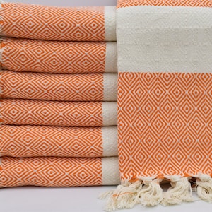 Orange Diamond Turkish Cotton Towel: Peshtemal Bath & Beach Towel