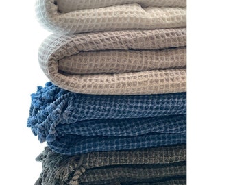 Handwoven Turkish Cotton Throw Blanket,Black Striped Cream Bedspread,Cotton Sofa Throw,Oversized Picnic Blanket,Farmhouse Decor Bed Blanket