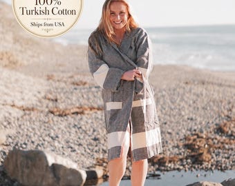 Gift For Her Turkish Cotton Diamond Bathrobe: Lightweight Spa Robe, Bridesmaid Gift, Mom Gift