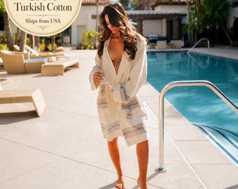 Bridesmaid Gift Turkish Cotton Bathrobe: Kimono Spa Robe, Beach Cover Up, Bachelorette Gift