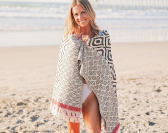 IKAT Black Turkish Cotton Towel: Woven Beach Blanket, Couch Throw, Housewarming Gift
