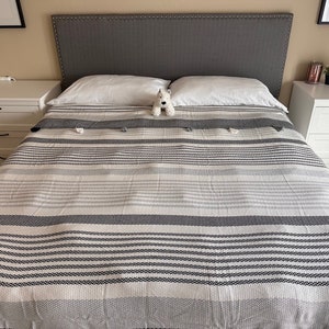 Cotton Turkish Throw Blanket, Fall Home Decor Bedding,Soft Cotton Bed Spread Queen King Size Bed Throw Black Stripes with Tassels,Valentines