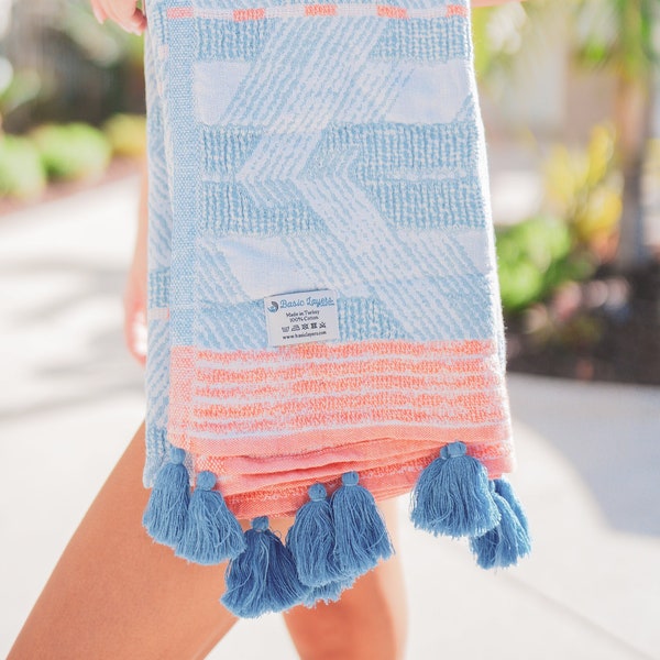 Personalized Turkish Towel, Unique Design With Pom Poms, Beach Towel, Bath Towel, Co Worker Gift, Premium Quality Beach Towel,Christmas Gift
