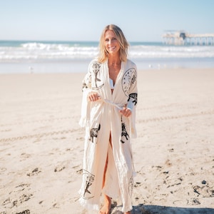 Handmade Boho Festival Kimono, Muslin Cotton Beachwear, Turkish Cotton Muslin Bathrobe, Spa Robe, Morning Robe, Beach Coverup, Dressing Gown