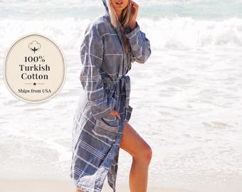 Bata de baño con capucha de algodón turco, regalo para damas de honor: bata ligera para la playa o el spa, regalo para despedida de soltera, regalo para ella.