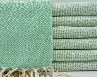 Toalla verde de algodón turco: Peshtemal orgánico, manta suave para spa y playa (40x70)