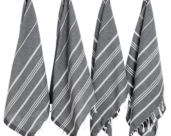 Black Turkish Cotton Hand Towel: Striped Kitchen Dish Towel