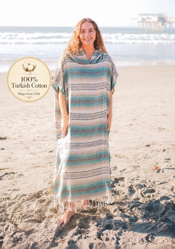 Surfer Gift Turkish Cotton Surf Poncho: Hooded Beach Cover-Up, Sand Free Quick Dry, Father's Day Gift