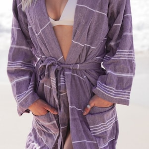 Purple Turkish towel cotton robe