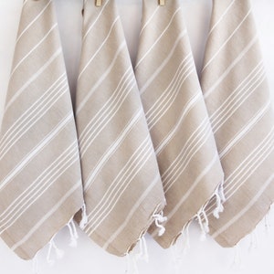 Beige Turkish Cotton Hand Towel: Striped Kitchen Dish Towel