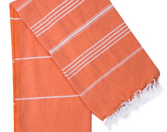 Orange Turkish Towel: Organic Cotton Peshtemal, Beach & Travel