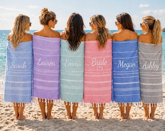 Toalla de playa turca personalizada para damas de honor: algodón orgánico con nombre personalizado, regalo para despedida de soltera.
