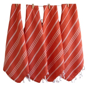 Orange Turkish Cotton Hand Towel: Striped Kitchen Dish Cloth