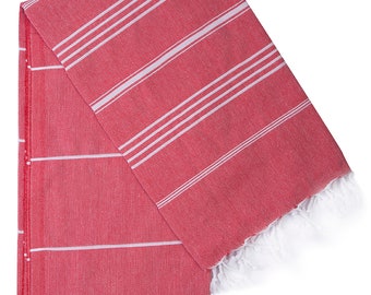 Red Turkish Cotton Beach Towel: Organic Peshtemal Bath Towel, Mom Gift